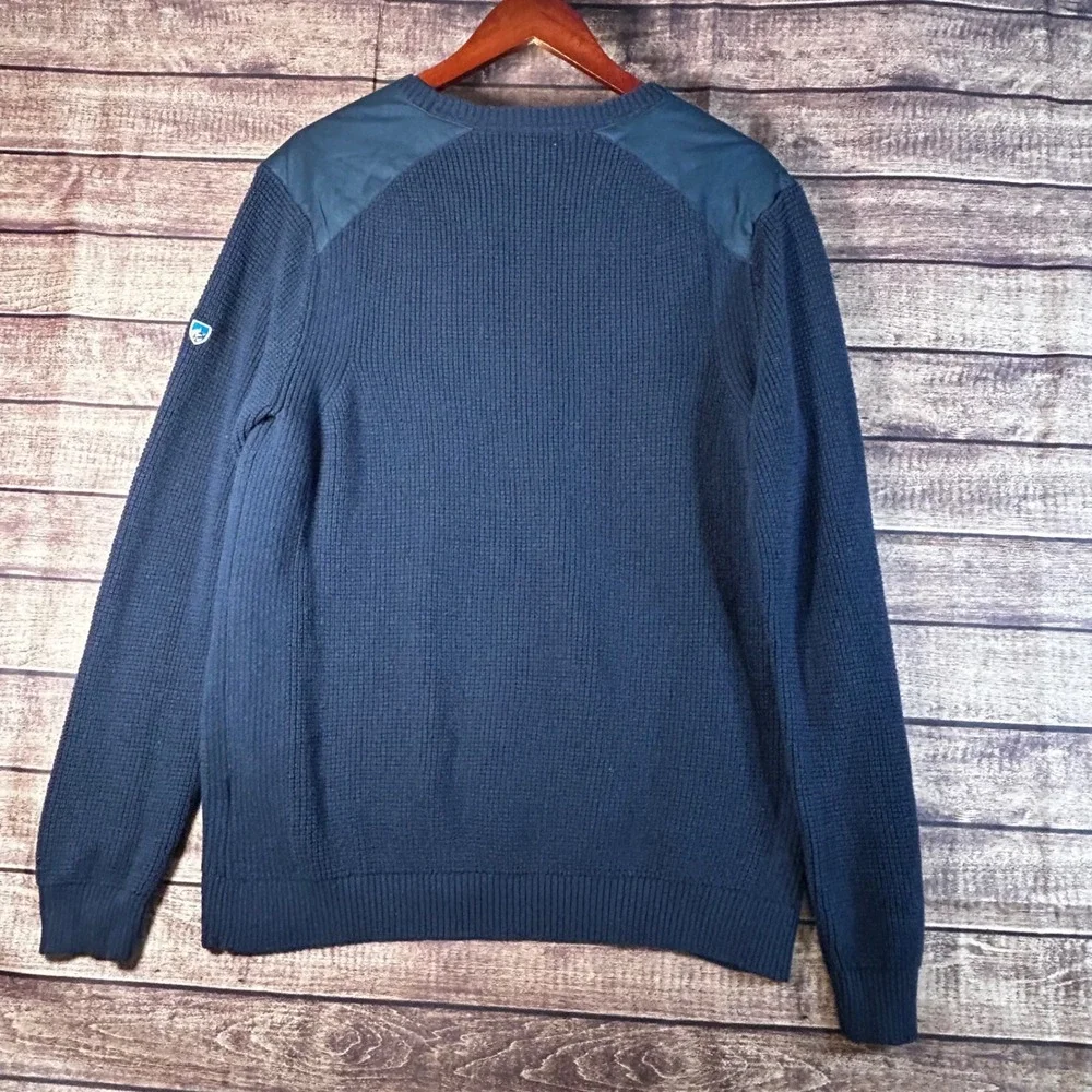 Kuhl Evader Sweater Mens Size L Navy Blue Merino Wool Crewneck Pullover **Hole